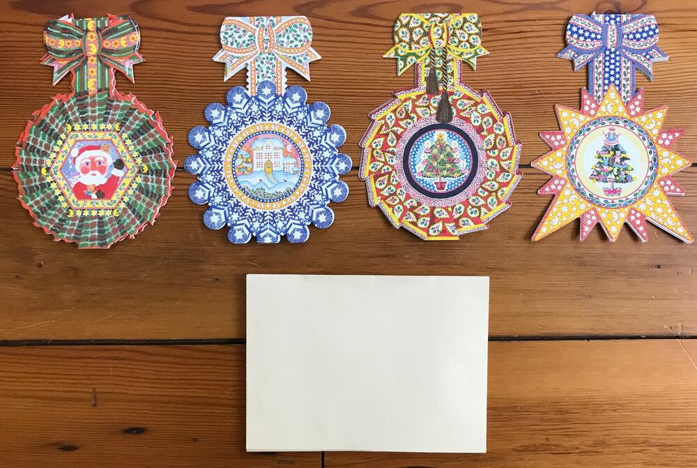 Set 10 Vtg 1988 Elgin Court Christmas Ornament Rozz Connor Holiday Cards